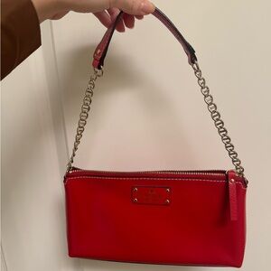 Kate Spade Red Leather Wristlet with Chain Strap